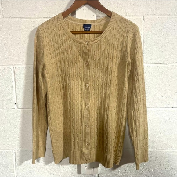 Basic Editions Beige Cotton Blend Cable Knit Cadigan Sz Medium - Picture 1 of 4